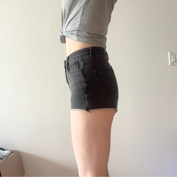 High Rise Stretchy Charcoal Grey Denim Shorts - Picture 4 of 8